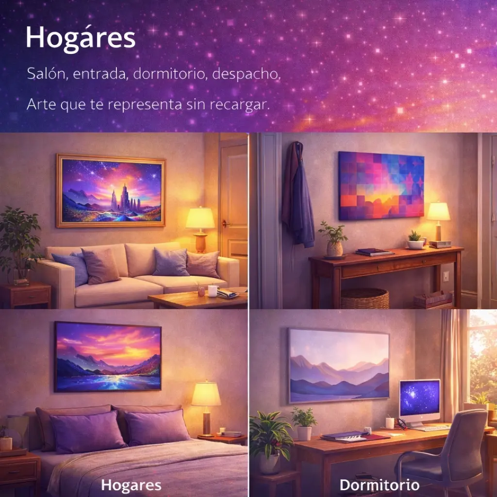 Arte para hogares: salón, entrada, dormitorio y despacho