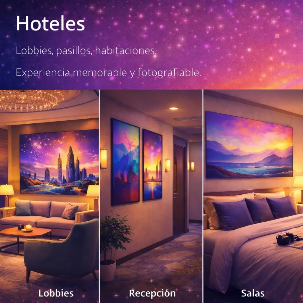Arte para hoteles: lobbies, pasillos y habitaciones con experiencia memorable
